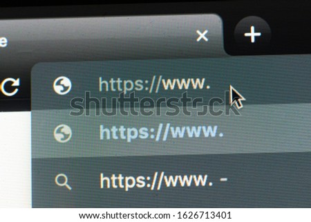 macro view of the search tab on device screen with pixels, http browser network