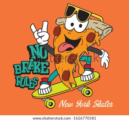 vector skater pizza slice cartoon drawing