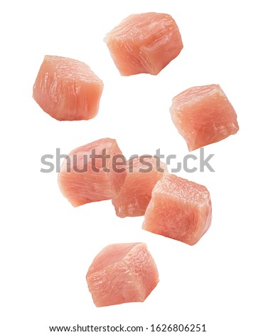 Falling Raw chicken, fillet, isolated on white background, clipping path, full depth of field Royalty-Free Stock Photo #1626806251
