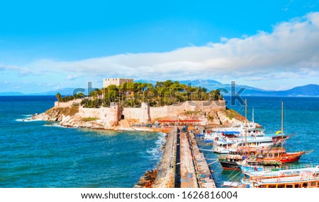 Pigeon Island with a "Pirate castle". Kusadasi harbor, Aegean coast of Turkey.