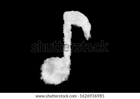 One music note font symbol shape element made of clouds on black background ready for mask or blending modes