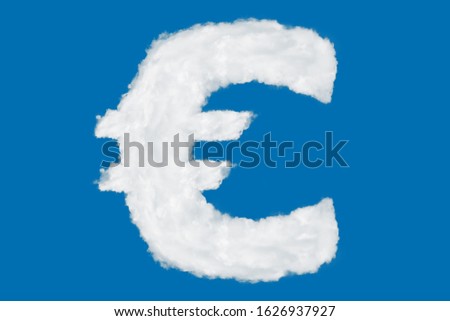 Euro currency sign element made of clouds on blue background over sky