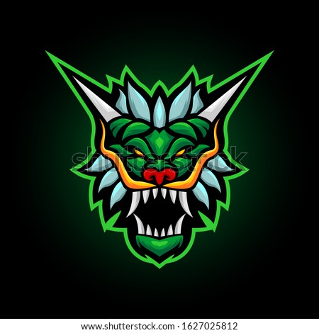 green dragon screaming head mascot logo design
