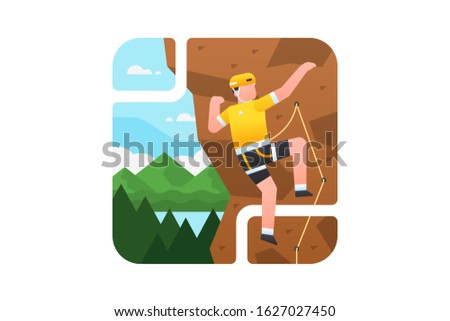 Climbing vector illustration. A rock climbing athlete is climbing a very steep cliff/