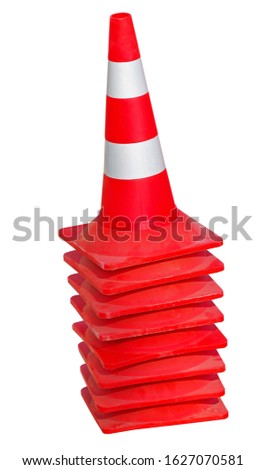traffic cone with white and orange stripes on white background