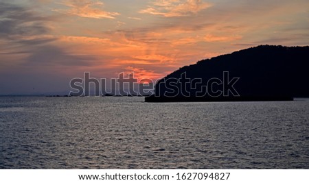 Scenery of the morning sun rising over the Ariake Sea seen from Oniike Port at Amakusa, Kumamoto