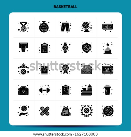 Solid 25 Basketball Icon set. Vector Glyph Style Design Black Icons Set. Web and Mobile Business ideas design Vector Illustration.