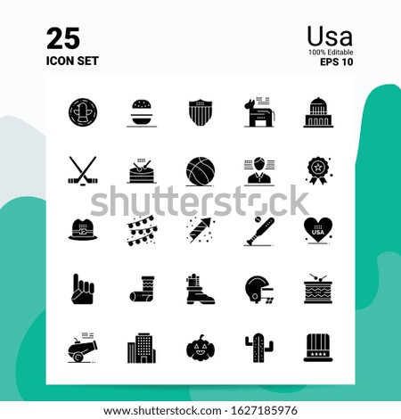 25 Usa Icon Set. 100% Editable EPS 10 Files. Business Logo Concept Ideas Solid Glyph icon design
