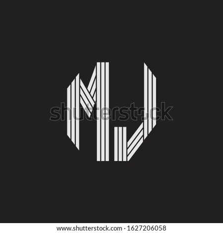 MJ Logo monogram with outline style linked isolated on black background