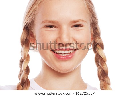 Little happy girl with big smile.Picture for dentistry.