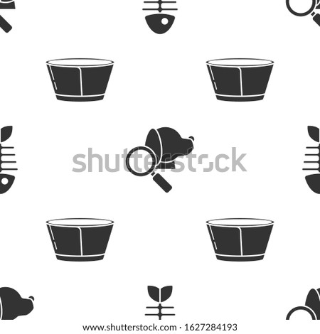 Set Fish skeleton, Veterinary clinic symbol and Protective cone collar on seamless pattern. Vector