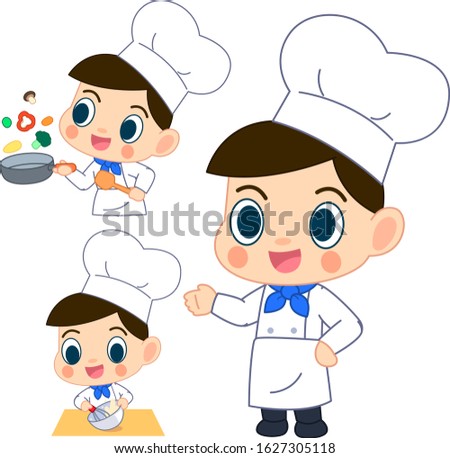 set of cartoon chef cooking isolated on white background.
