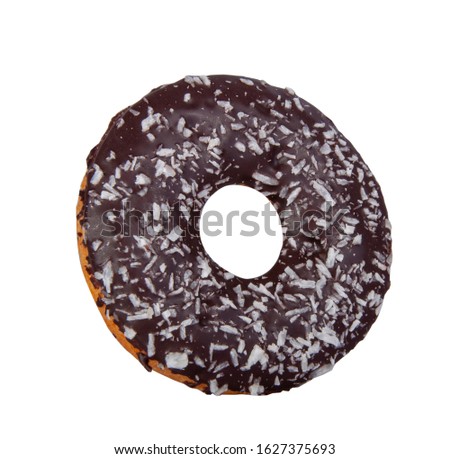 Fresh chocolate donut with coconut isolated on the white