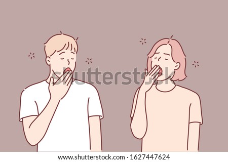 Sleepy people, tired friends, yawning couple concept. Hand drawn style vector design illustrations. Royalty-Free Stock Photo #1627447624