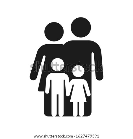 Simple figure family of mother, father and two children. Minimal geometric black and white symbol or logo. Isolated vector icon illustration. Royalty-Free Stock Photo #1627479391