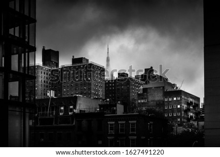 Dark old style black and white photography of NYC skyline