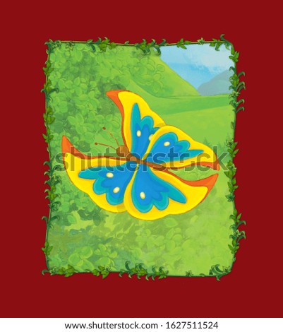 cartoon scene with beautiful butterfly on the meadow illustration for children