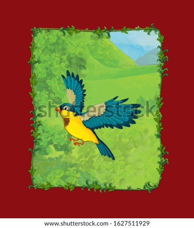 cartoon scene with beautiful bird on the meadow illustration for children