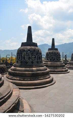 Borobudur temple landscape. Borobudur is the ancient Buddhist temple of Borobudur, in Magelang, Central Java, Indonesia