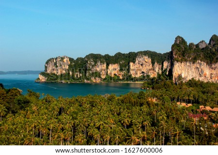 View of Tonsai Bay with the famous Railey West Beach and Tonsai Bay Beach in Krabi, Thailand.