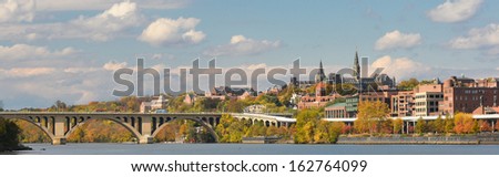 Washington DC, a view from Georgetown and Key bridge in autumn 