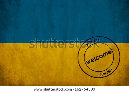 Ukraine textured flag with airport stamp