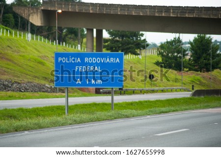 Brazilian traffic signs - Federal Highway Police - Highway Sign (other side of the Road) - in portuguese