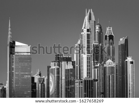Dubai Marina skyline with modern skyscrapers, United Arab Emirates