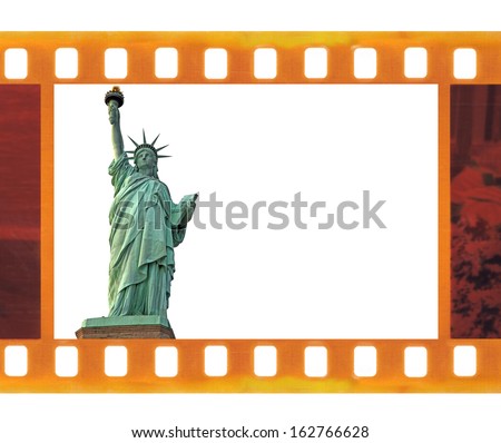 vintage old 35mm frame photo film with NY Statue of Liberty, USA