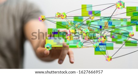 cloud connected to many objects on a virtual screen
