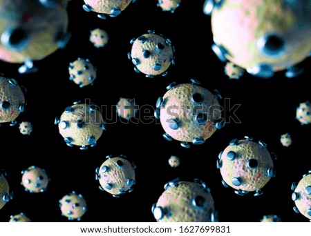 Illustrative photo background filled with coronavirus cells