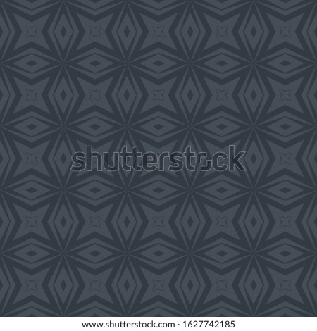 Vector abstract geometric seamless pattern. Subtle dark gray and black ornamental texture with diamonds, floral shapes, rhombuses, grid, mesh, net. Simple ornament background. Repeat monochrome design