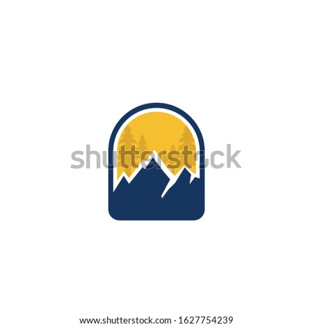 Mountain with forest emblem logo