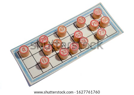 Card with spaced kegs of lotto. Bingo game. Isolated on a white background.