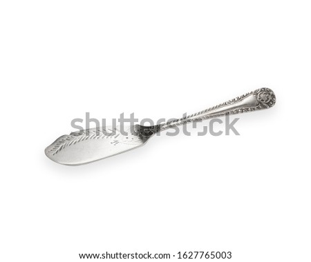 Antique Small Form Victorian Edwardian Silver Plated Butter Knife 5.5 inches 14 cms in Length. Food Photography Prop. Pen Tool Created Clipping Work Path Included in JPEG. Isolated on White Background