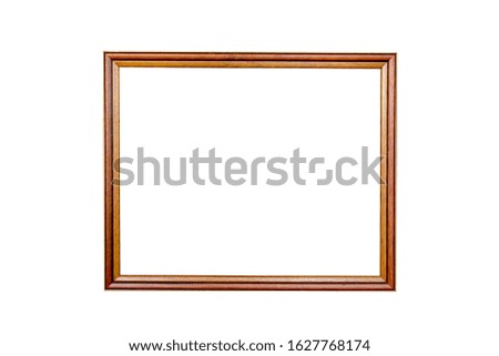 Mahogany and gold wooden picture frame isolated on white background with clipping path