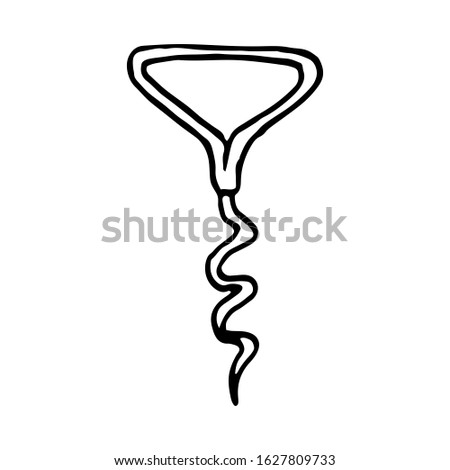 Hand Drawn corkscrew doodle. Sketch style icon. Decoration element. Isolated on white background. Flat design. Vector illustration.