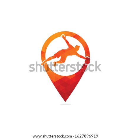 Goalkeeper player map pin shape concept logo. Modern Soccer Player In Action Logo - Save By The Goalkeeper	