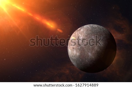 View of planet Mercury from space. Space, nebula and planet Mercury. This image elements furnished by NASA. Royalty-Free Stock Photo #1627914889