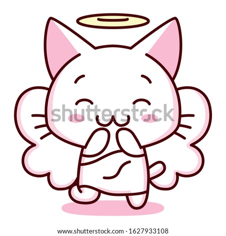 Cute Cartoon Kawaii Angelic Kitten Isolated