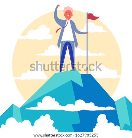 Businessman with red flag of success vector illustration
