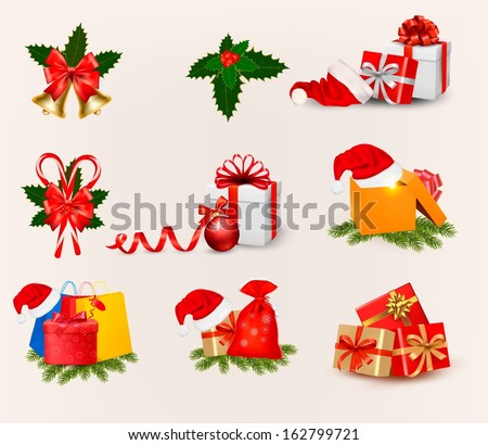 Big set of Christmas icons and objects. Vector illustration. 
