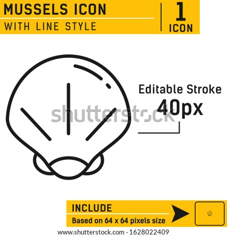 Mussel icon isolated on white background. Oysters vector icon with line style. Design for business, web site or mobile app, web and other. Editable stroke and size. EPS file