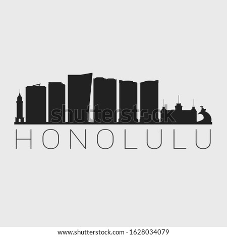 Honolulu Hawaii City. Skyline Silhouette City. Design Vector. Famous Monuments Tourism Travel. Buildings Tour Landmark.