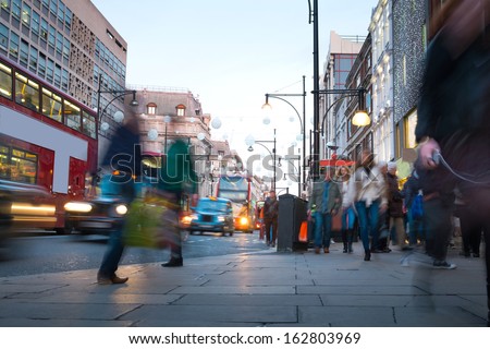Blur movement of city people worker, shopping in London, England, UK Royalty-Free Stock Photo #162803969