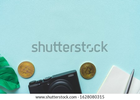 Top view of blank space decorate with travel accessories such as passport, camera, credit card as frame of picture background. Travel vacation relax concept.