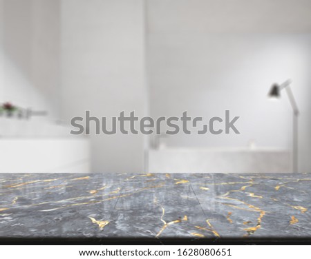 Table Top And Blur Bathroom Of The Background
