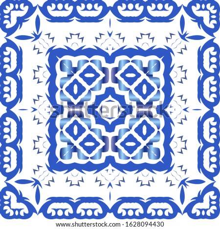 Ornamental azulejo portugal tiles decor. Universal design. Vector seamless pattern elements. Blue gorgeous flower folk print for linens, smartphone cases, scrapbooking, bags or T-shirts.