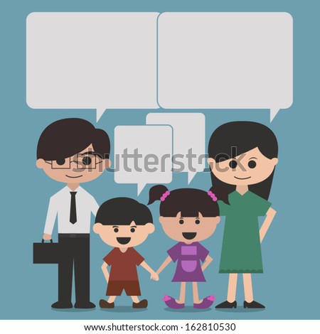 happy family cartoon character with speak bubbles or speech bubbles