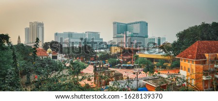 View of Malacca City from the summit of St. Paul's Hill, Malaysia, skyline panorama.